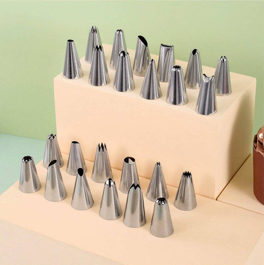 24 RVS spuitmondjes – Opbergdoos – Herbruikbaar – Spuitmondjes voor decoratie van patisserie – Taartdecoratie – Rozetjes opspuiten