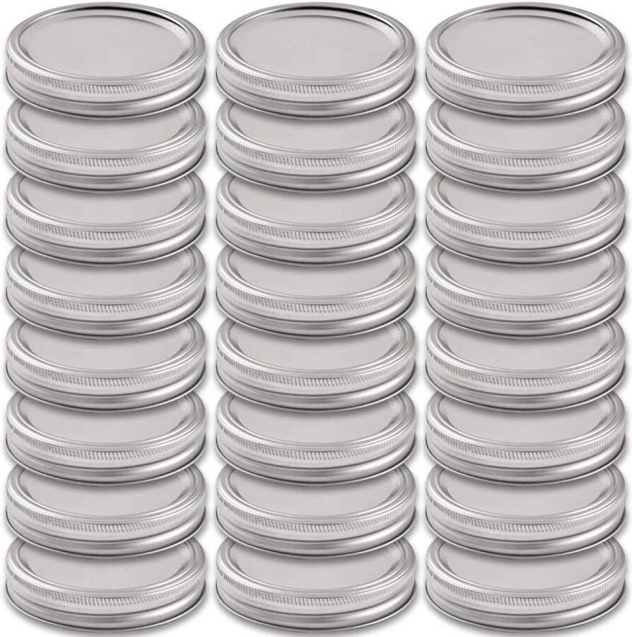 24 sets Mason Jar-deksels en -banden met brede opening herbruikbare metalen Mason Jar-potten met siliconen afdichtingsdeksels past op de bal (24 deksels en 24 banden 86 mm 3 38 zilver)