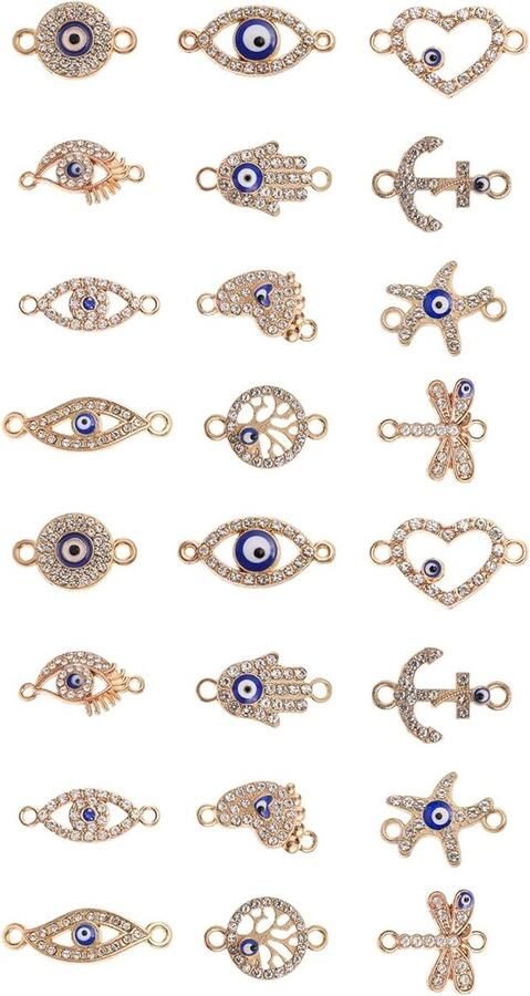 24 Stuks Evil Eye Charms Hamsa Bedels Hangende Ornamenten Bedelhanger Ogen Bedels voor Doe-Het-Zelf Sieraden Oorbel Ketting Ambachtelijke Maken