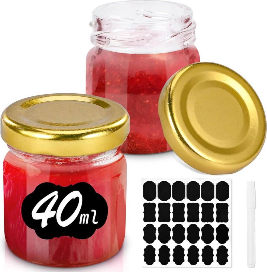 24 stuks jampotten klein 40 ml inmaakpotten klein met schroefdeksel met herbruikbare etiketten en afwasbare stift voor jam en honing feestgeschenken