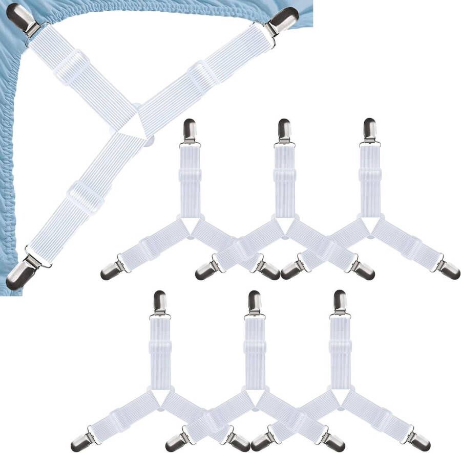 24 stuks lakenspanners met metalen clips 3-voudig verstelbare driehoekige lakenriemen elastische lakenklemmen voor beddengoed matrashoezen bankkussens (wit)