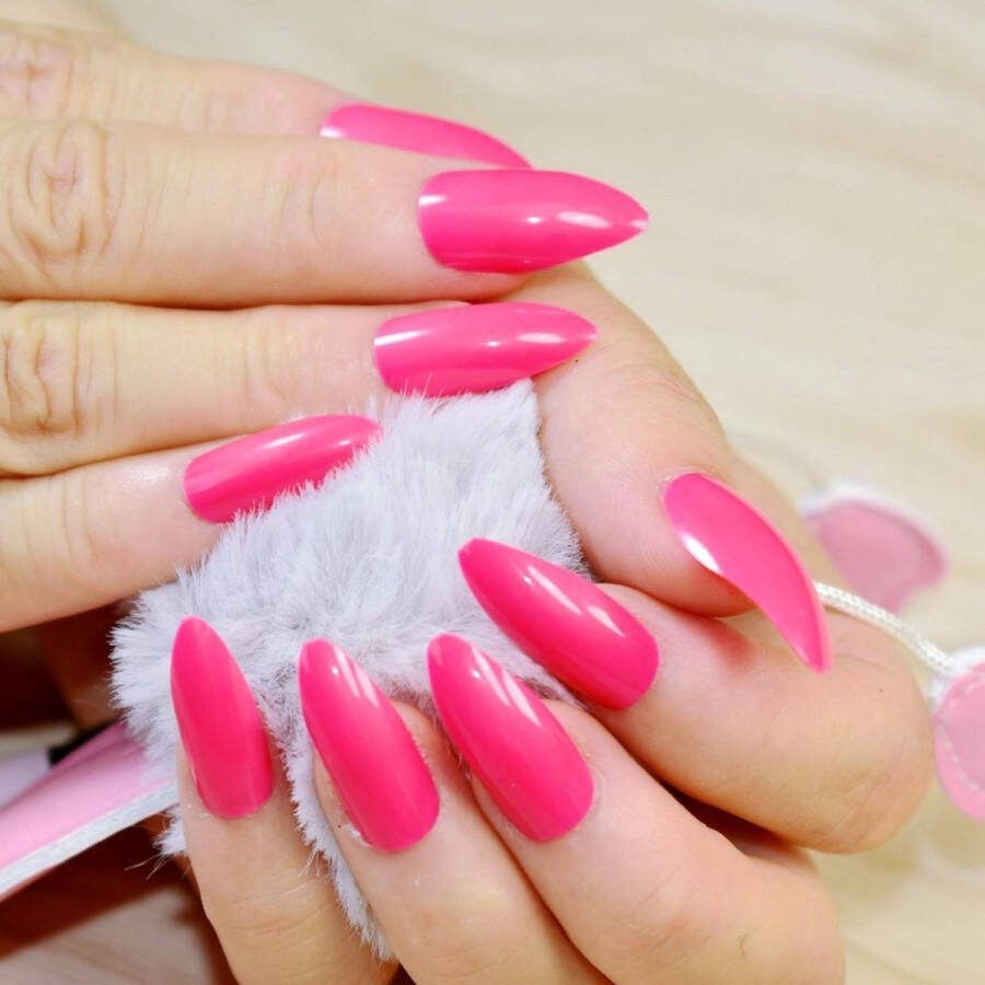 24 Stuks Mooie Nepnagels Puntvormig Kunstnagels Fake Nails Fel Roze Manicure Realistisch French Acryl Nagels