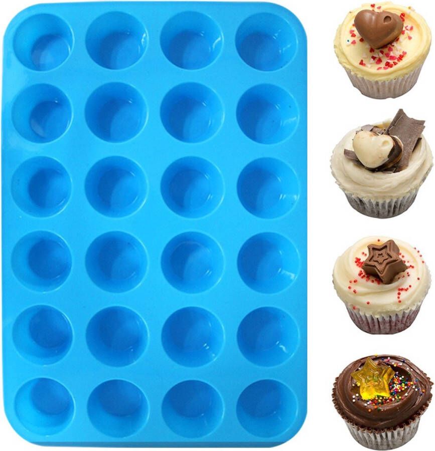 Merkloos Sans marque Minismus 24 stuks Siliconen Mini Muffin Bakvorm ⌀ 5 cm- Cupcakes 24 stuks Blauw cupcake vormpjes Muffin Bakvormen