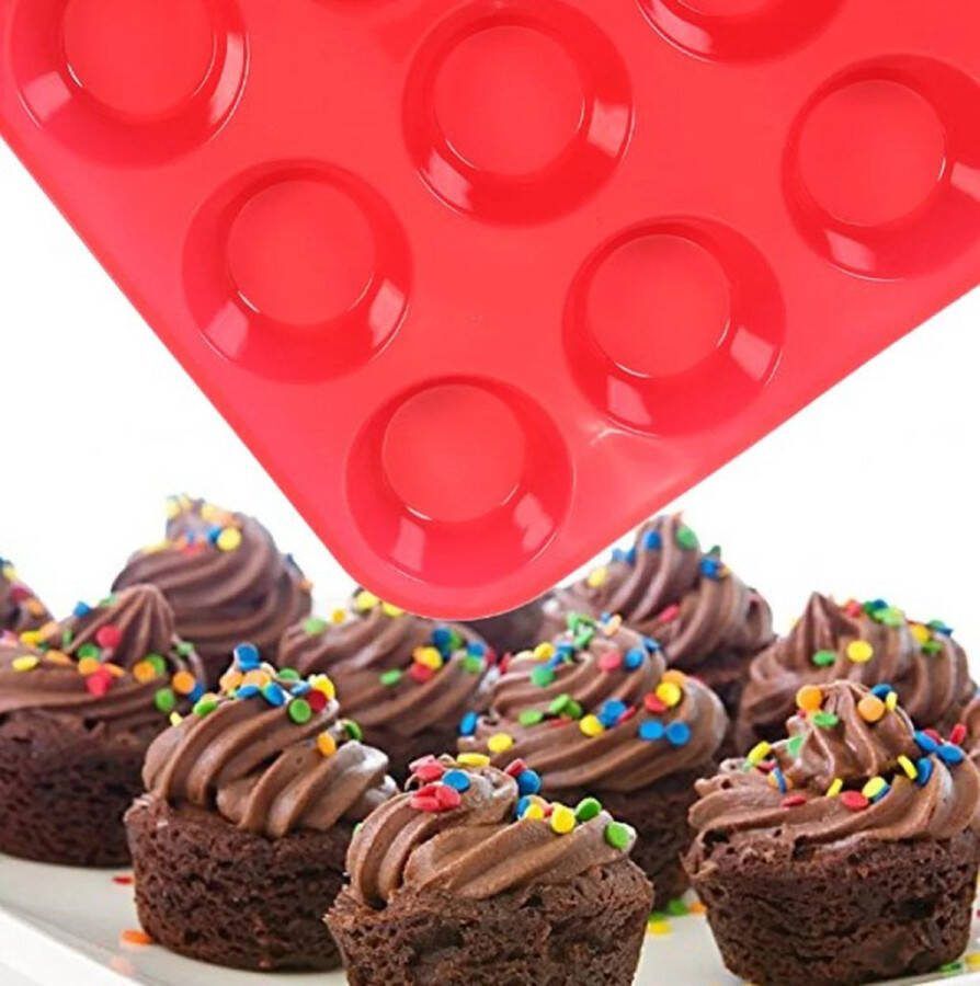 24 stuks Siliconen Mini Muffin Bakvorm ⌀ 5 cm- Cupcakes 24 stuks Blauw cupcake vormpjes Rood