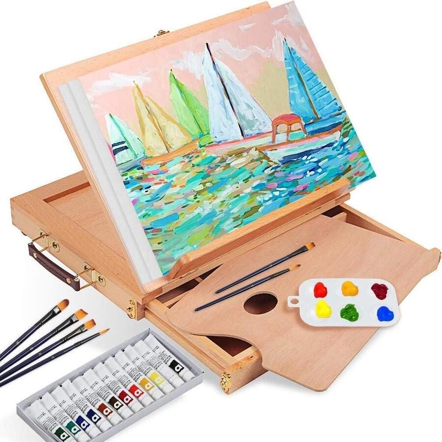 24-stuks starterset acrylschilderset met 12 acrylverf canvasplaten houten palet voor beginners en professionals