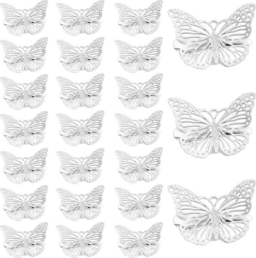 24 stuks Vlinderhaarclips (zilver) schattige metalen vlinderhaarspelden vlinderclips haarspeldjes accessoires voor meisjes en vrouwen haarspelden hoofddeksels