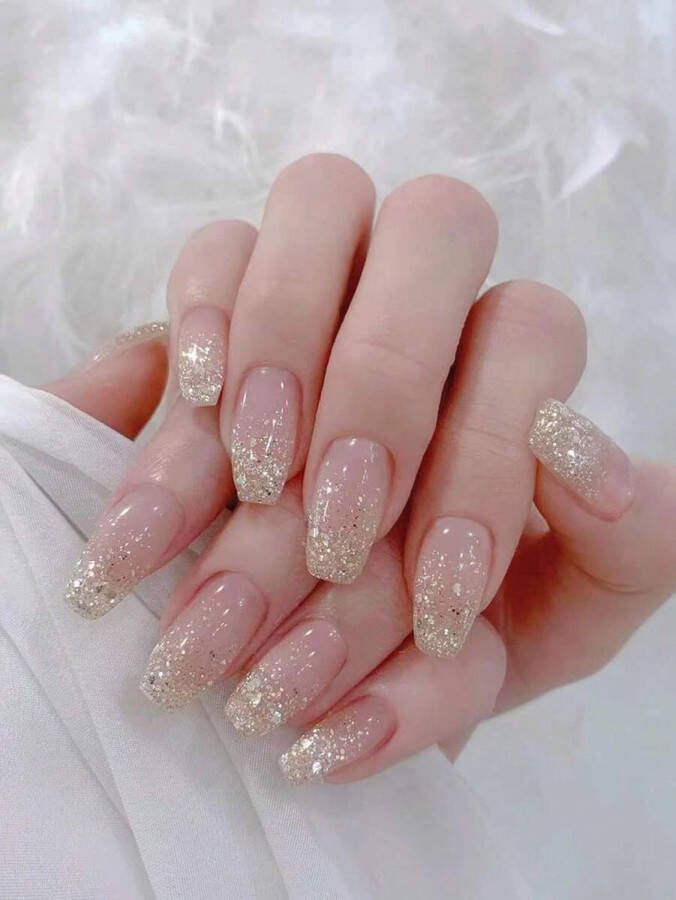 24 stuks witte glitter kunstnagels plaknagels nepnagels