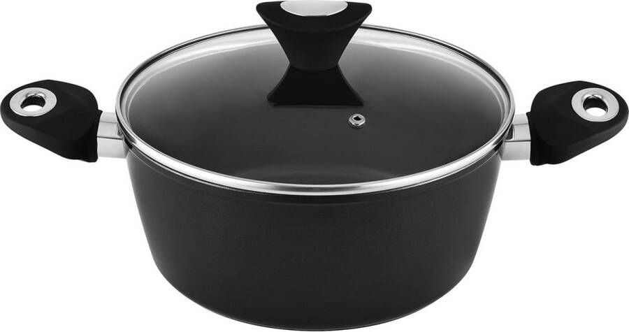 24cm kookpot met deksel 41 liter inhoud antiaanbaklaag vaatwasmachinebestendig turbo-inductiebodem soft-touch ergonomische handvaten zwart zilver VG POT 3001