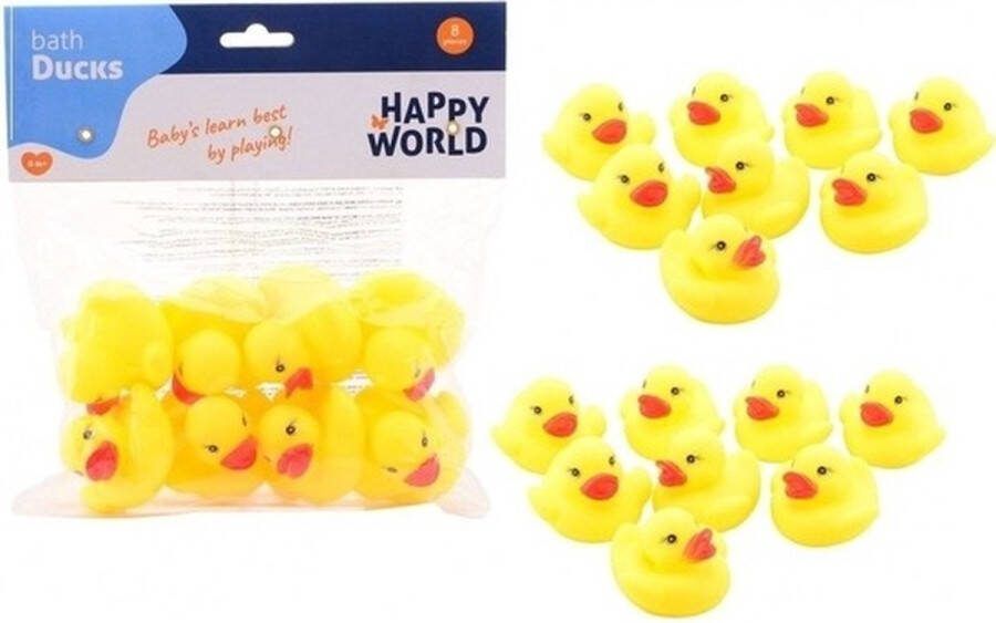 John Toys 24x Badeendjes geel 6 cm Badspeelgoed rubberen eendjes geel 24 stuks