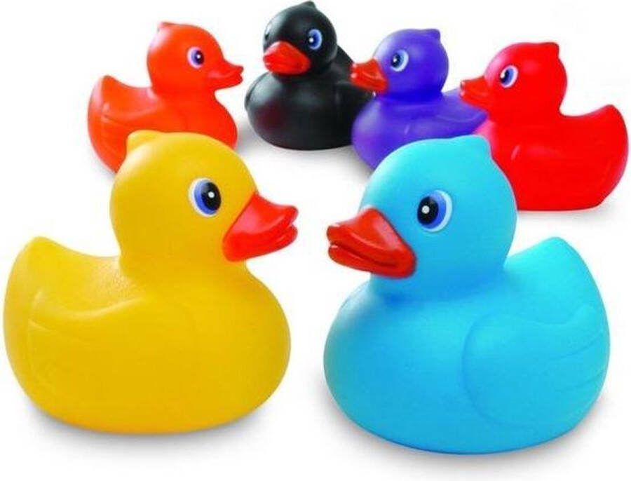 24x stuks rubberen badeendjes gekleurd in koker 6 cm Bad speeltjes