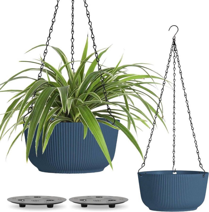 25 cm kunststof hangmand set van 2 hangmand met kettingen hangmand met irrigatiesysteem voor de tuin woonkamer hangmand voor buitengebruik voor het ophangen van potten voor planten hangende bloempot blauw