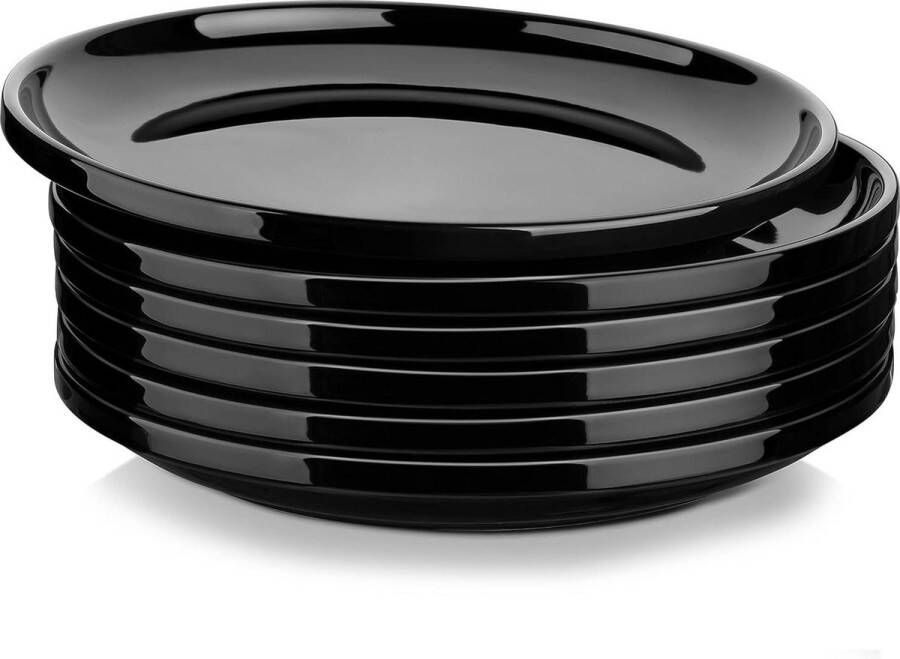 25 cm zwarte borden schotel set voor 6 personen dinerborden set voor salade en steak ronde borden met lipranden magnetron en vaatwasmachinebestendig Bordenset
