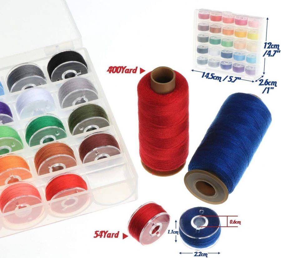 25-delig assortiment naaigaren 400 yard naaigarenset 25 kleuren naaimachinegaren per garenrol en 25 spoelen voor overlock-naaimachines