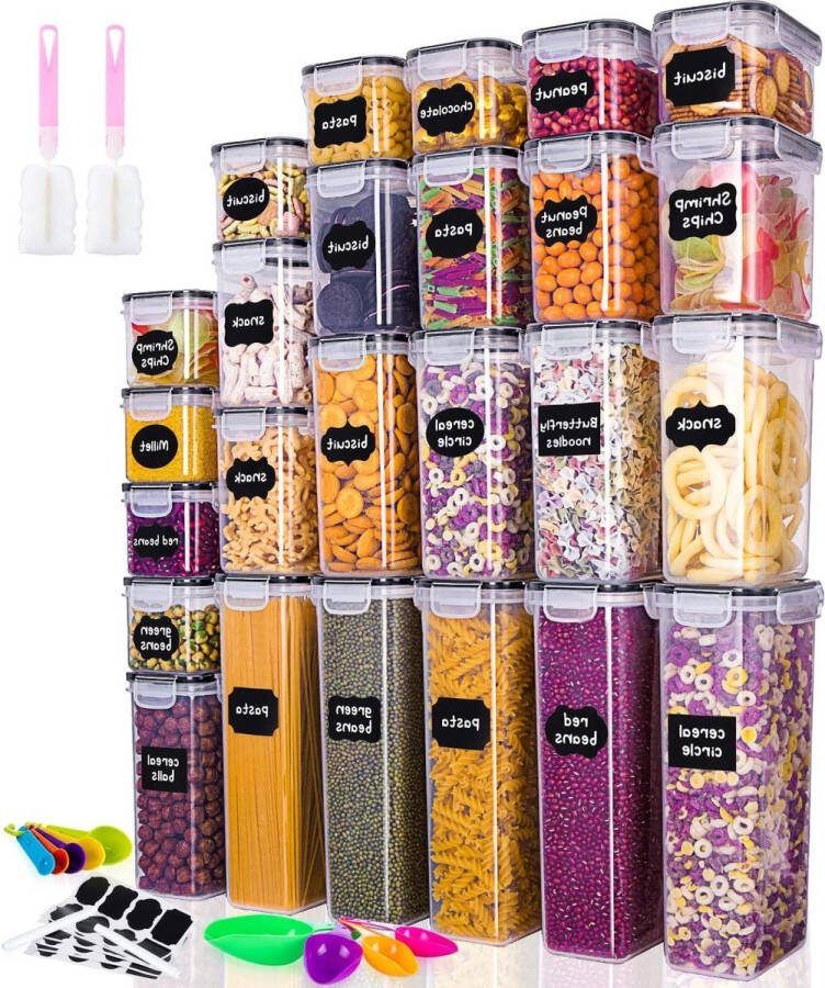 25-delige set luchtdichte voorraadpotten met deksel opbergdoos keuken-organizer kunststof vershouddozen voor spaghetti meel muesli cornflakes Voorraadbussen