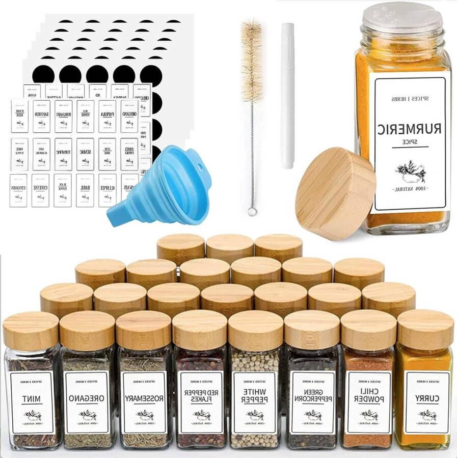 25 kruidenpotten 4 oz bamboedeksels glazen containers shaker xdeksels 120 kruidenetiketten voor kruidenrek kastlade herb jars