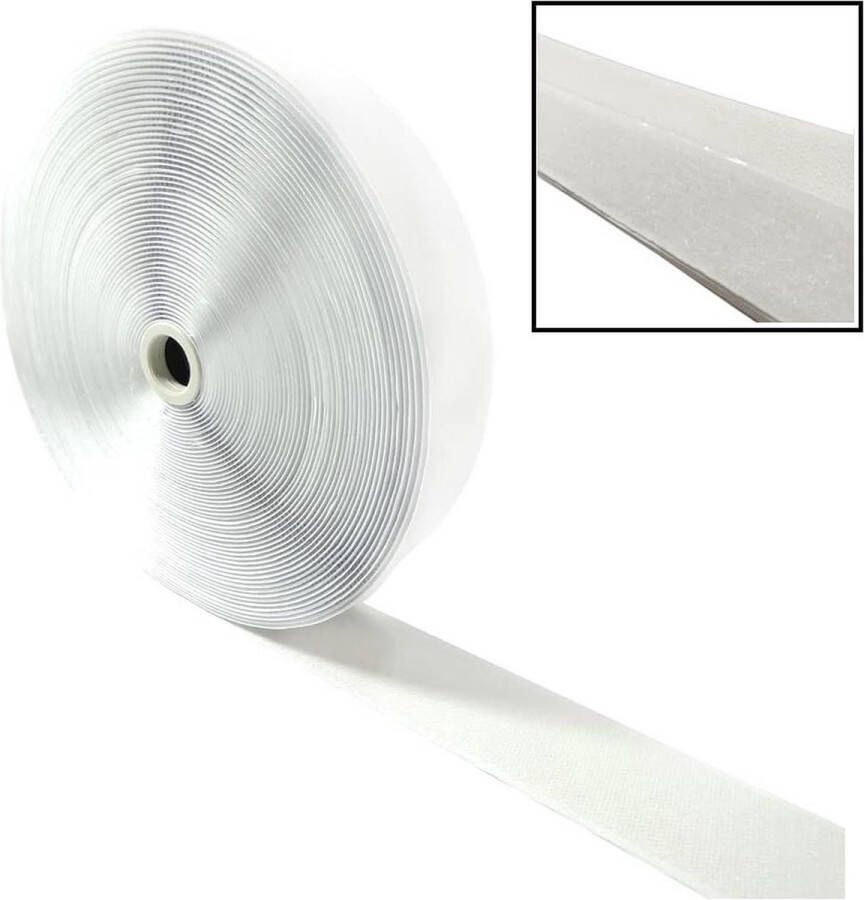 25 meter dubbelzijdig klittenband voor gordijnen tapijten sterke lijm haken en strikken pluche wit 30 mm