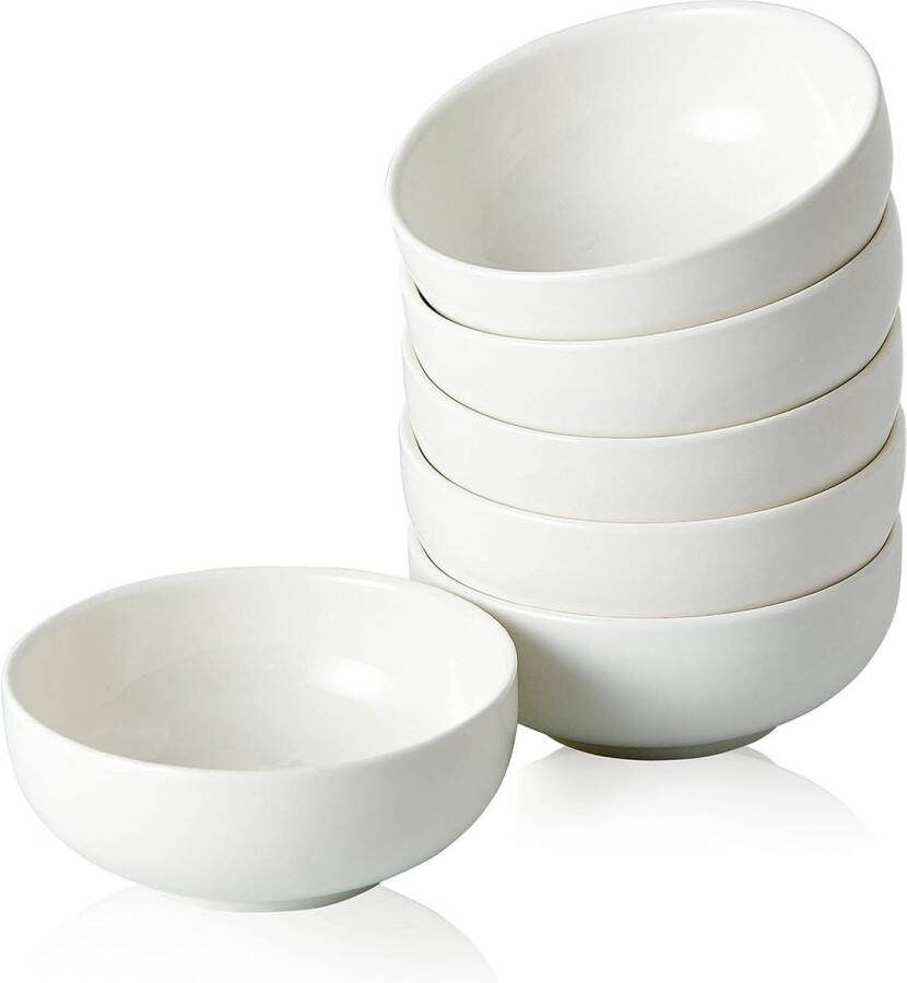 25 oz Mini Prep Dip Bowl Set Kleine Keramische Knijpkommen Dipping Salsa Charcuterie Sojasaus Bijgerecht voor Sushi Set van 6 (Wit)