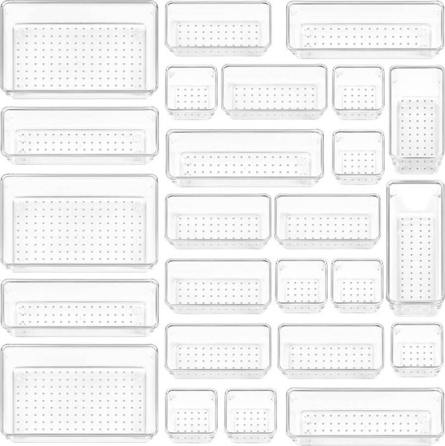 25-pack bureauladeorganisator koelkastorganisatoren met 4 formaten make-up organizer opbergladen plastic opbergladen voor keuken slaapkamer kantoor gebruiksvoorwerpen make-up sieraden