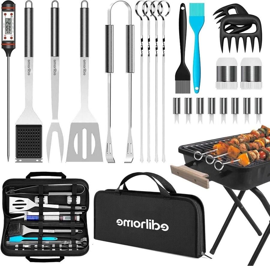 25-Piece Professional Stainless Steel Men's Gift Accessory Set with Case for Premium Grids by Edihome bbq accessoires