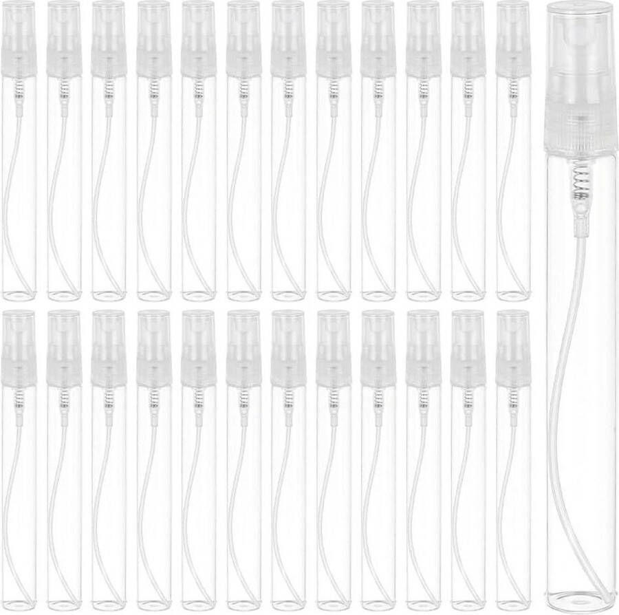 25 stuks 10 ml mini-spuitflessen transparant lege glazen reisflesjes verstuiver plastic dop parfum vloeibare toiletartikelen cosmetica reisflesjes handbagage