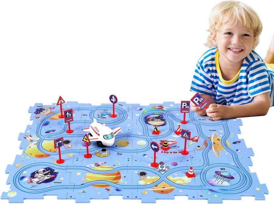 25 Stuks Puzzelbaan autospeelgoed Peuterpuzzelset Doe-Het-Zelf-Montage Elektrische Trolley Spellen voor Kleuters Montessori Speelgoedcadeau Space-Serie