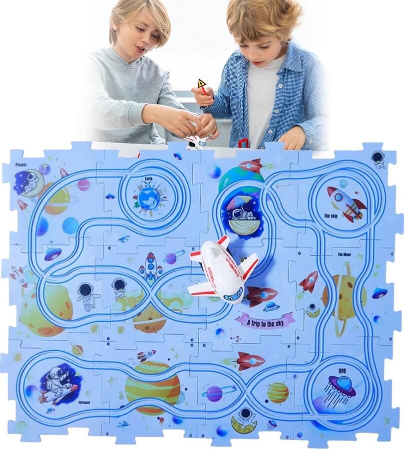 25 Stuks Puzzelbaan autospeelgoed-Puzzle Wheels-Het-Zelf-Peuterpuzzelset Doe-Montage Elektrische Trolley Spellen voor Kleuters Montessori Speelgoedcadeau Space-Serie