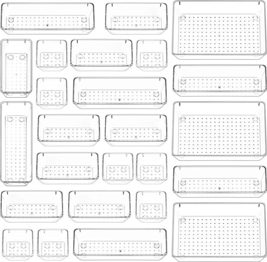 25 stuks transparant opbergsysteem 4 maten kunststof opbergdozen lade-organizer plastic make-uporganizer voor badkamer cosmetica make-uptafel keuken kantoor pennenbakjes helder