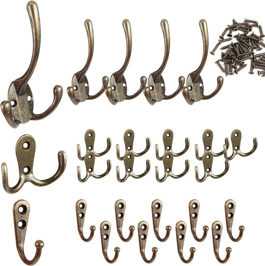 25 stuks wandhaken vintage kledinghaken antieke garderobehaken met 50 schroeven voor garderobehaken badkamer keuken kantoor (brons)