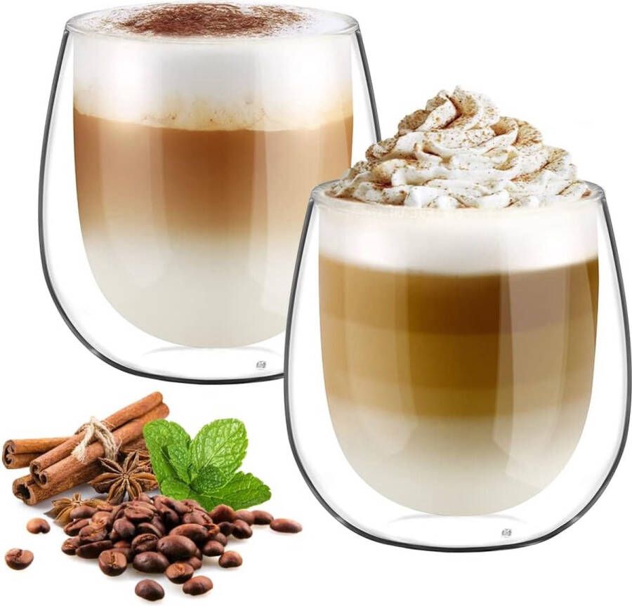 250 ml dubbelwandige latte macchiato glazenset borosilicaatglas koffiekopjes glazen set van 2 koffieglazen theeglazen voor espresso cappuccino latte iced Americano thee ijs melk sap