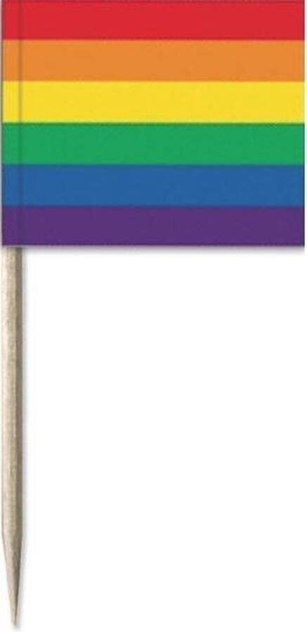 250x Cocktailprikkers regenboog vlag 8 cm vlaggetje decoratie Wegwerp prikkertjes Gay Pride thema