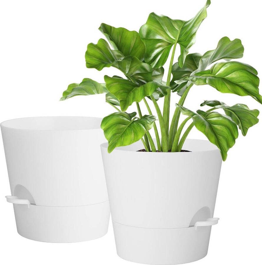 254 cm plantenpot set van 2 kunststof bloempot irrigatiesysteem wit voor binnen en balkon tuinplanten vetplanten cactus modern Flower Pot