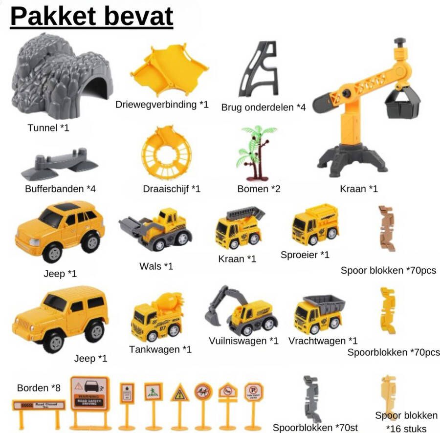 258-delige Constructie Racebaan Speelgoedset met 2 Elektrische Auto's STEM-gebouw voor Jongens en Meisjes van 3-6 Jaar Flexibele Raceauto's Vrachtwagens en Racebanen voor Urenlang Plezier