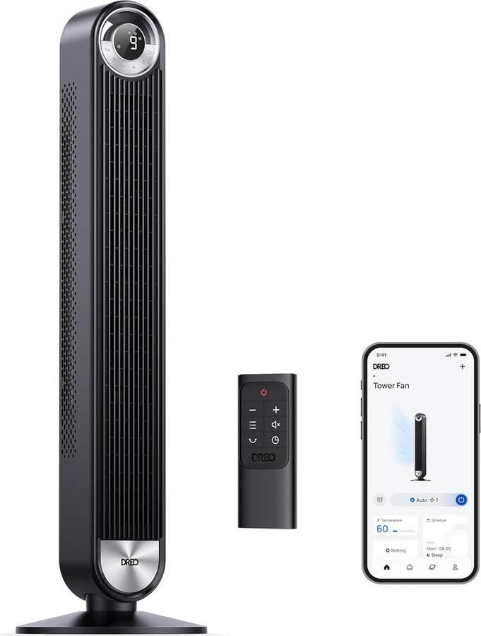 Ventilator 25dB Smart toren ventilator 106 cmWiFi Alexa Fan 90° oscillerende ventilator 9 snelheidsinstellingen 12-uurs timer APP-bediening spraakbesturing afstandsbediening LED-display