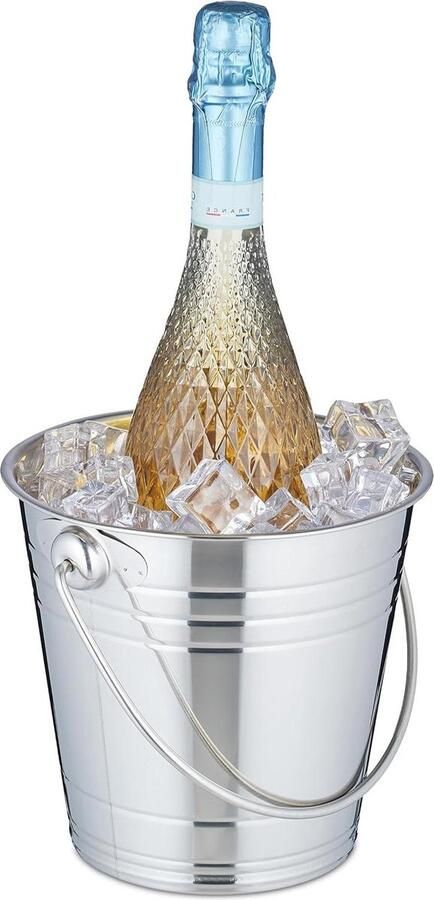 25L RVS champagnekoeler voor feestjes en bruiloften flessenkoeler voor wijn met hengsel en ijsblokjesemmer in zilverkleur