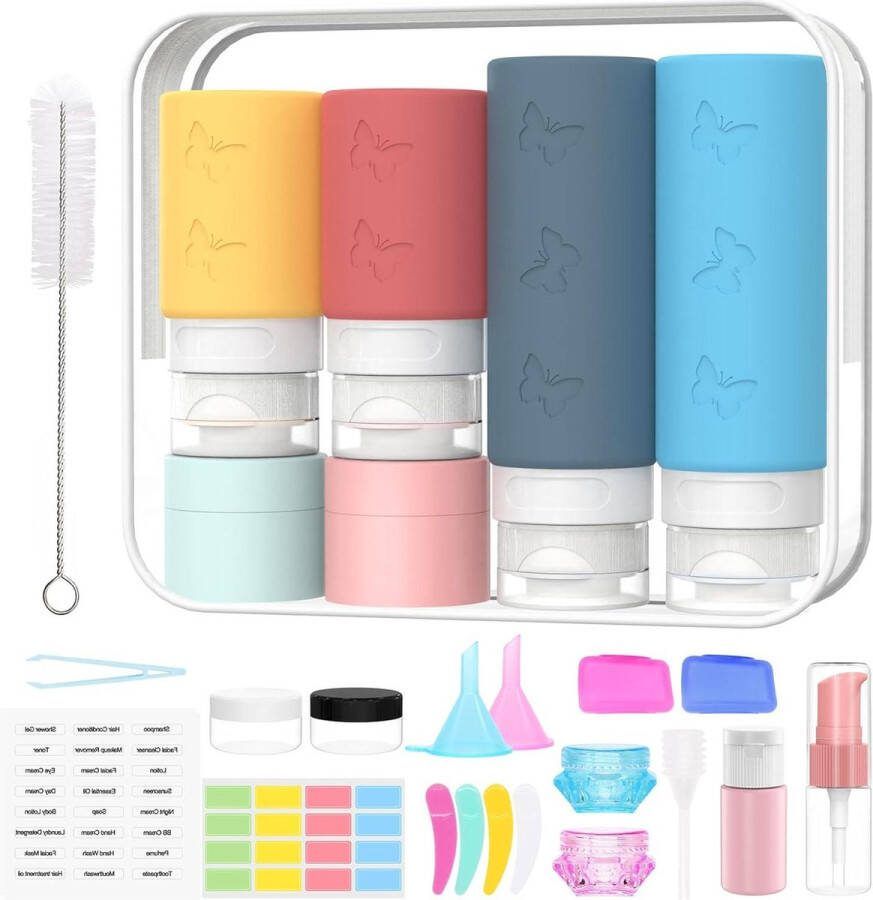 26 Stuks Reisflessen voor Toiletartikelen Knijpbare Siliconen Lekvrij Navulbaar Shampoo en Lotion TSA-goedgekeurd reisflesjes handbagage