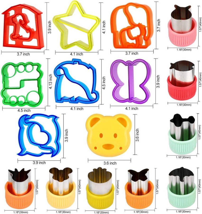 26 stuks uitsteekvormpjes voor brood toast groente sandwich koekjes roestvrij staal antislip greep diervorm groentesnijder bento accessoires voor kinderen met 10 cartoon-tandenstokers