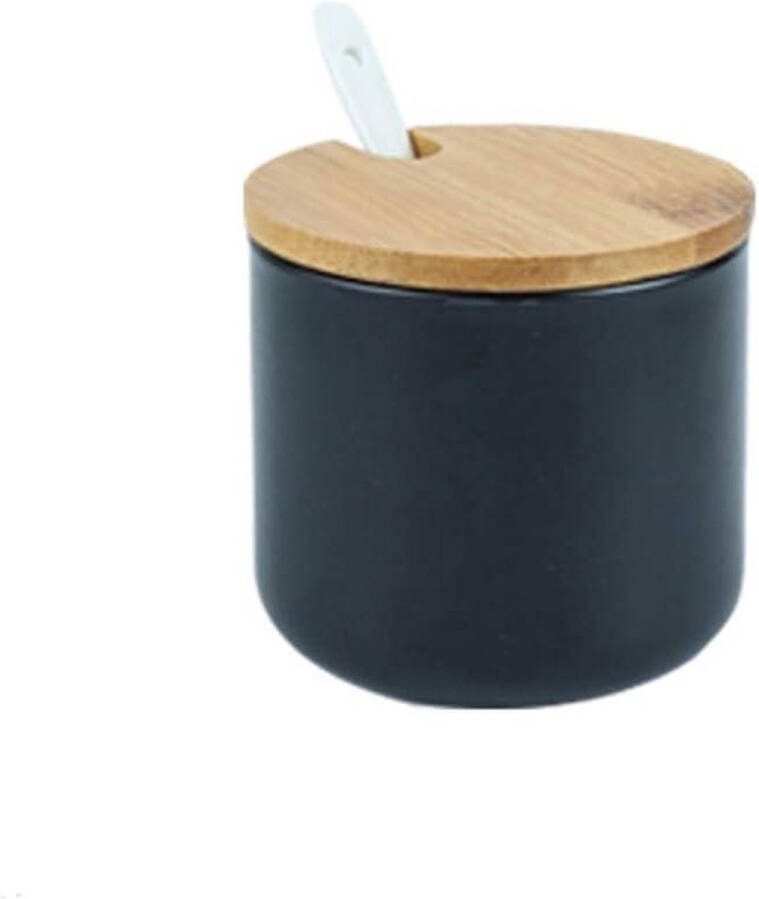 260 ml kruidenpotjes zoutpot suikerpot keramiek met lepel en bamboe deksel voor thee suiker zout specerijen Kruidenpotjes vierkant
