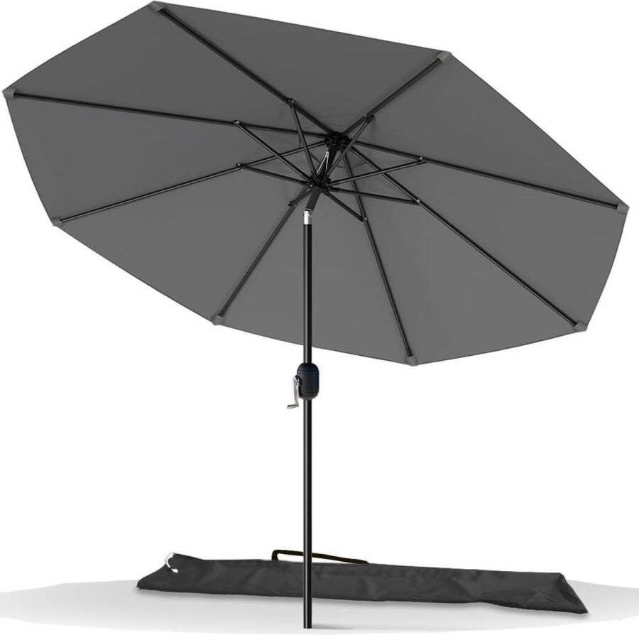 270cm Knickbar Grijs Parasol Met Zwengel Zonwering UV Bescherming Balkonscherm Tuinscherm Marktscherm Beschermhoes parasolvoet op wielen