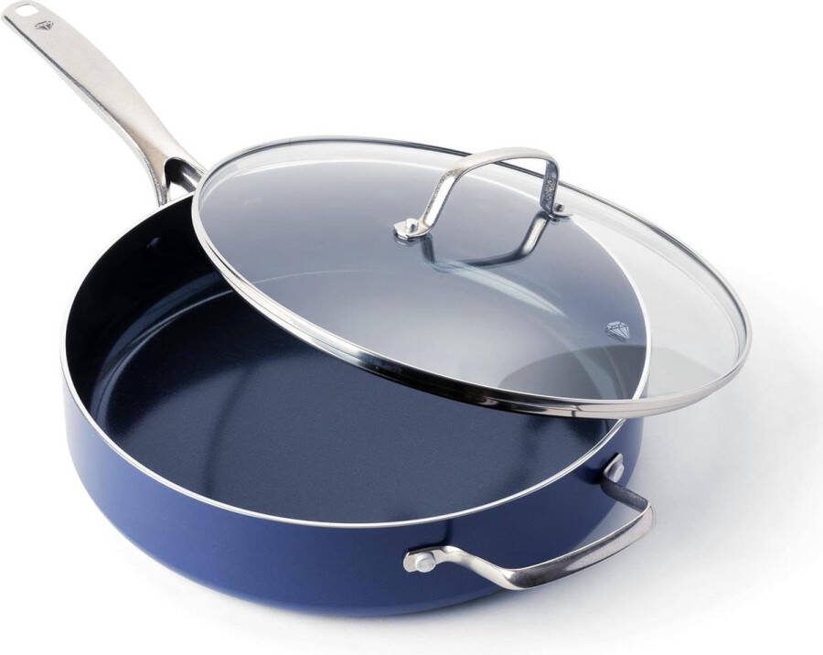 28-cm 43-Liter Sauteerpan met Deksel Aluminium Antikleeflaag PFAS-Vrij Inductie Oven Veilig Kookgerei Blauw