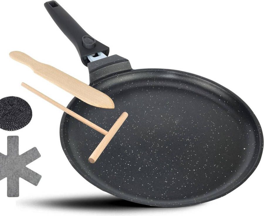 28 cm crêpepan voor inductie met beslagverdeler en houten schep inductie-coating