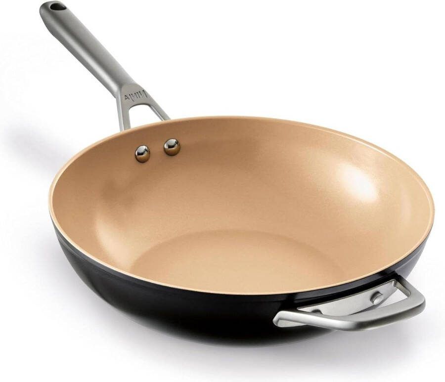 28-cm keramische wokpan met antiaanbaklaag inductiegeschikt ovenvast tot 285 °C terracotta & grijs