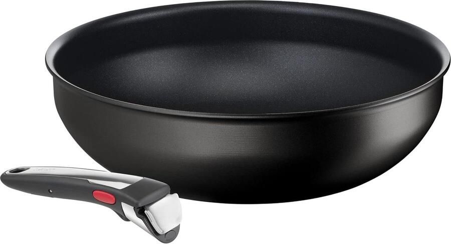 28 cm Wokpan met Afneembare Handgreep Inductiegeschikt Antiaanbaklaag Kookstartindicator Stapelbaar Vaatwasmachinebestendig Gemaakt in Frankrijk Eco Resist On L7679102