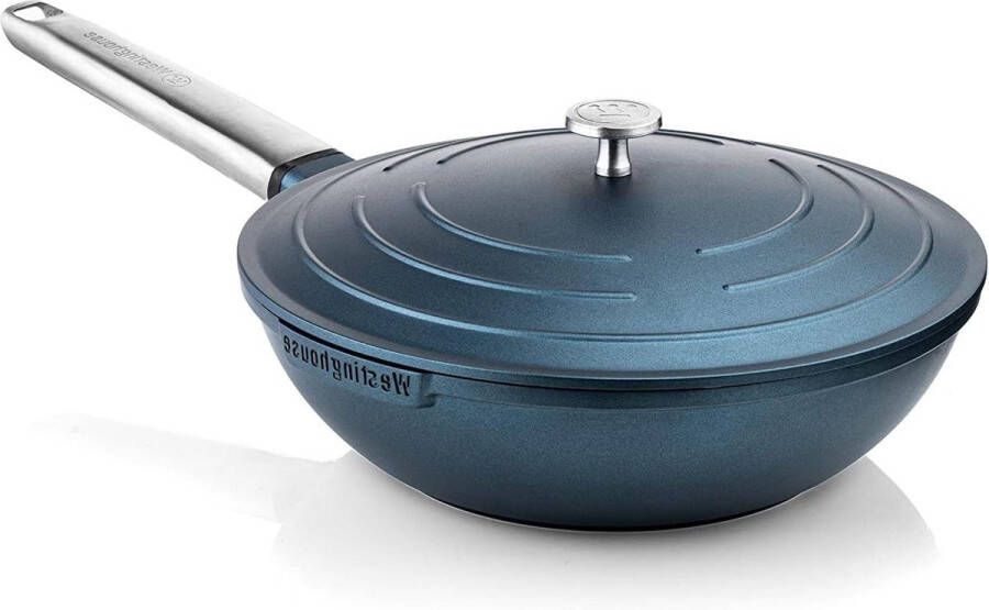 28 cm wokpan met deksel inductiegeschikt en ovenbestendig Cool Touch handvat blauw