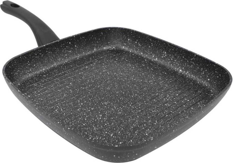 28 cm zwart anti-aanbak en krasbestendige grillpan met cool touch-handgrepen geschikt voor inductie elektrische en gasfornuizen