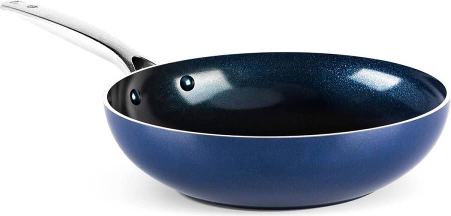 28 cm 27L Wokpan met Diamanten Versterkte Antiaanbak Geschikt voor Inductie en Vaatwasser Ovenbestendig Blauw