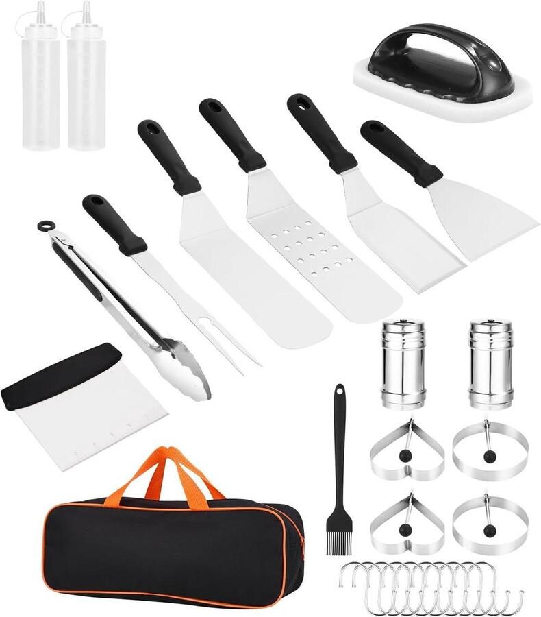 28-delige BBQ Grill Accessoires Set Roestvrij Staal Barbecuespatel Schraper Grillplaat Pannenkoek Hamburger Draaier