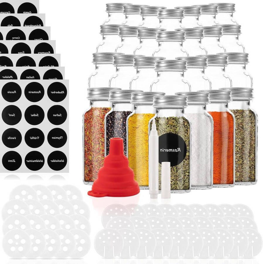 28 kruidenpotjes eenvoudig bewaren specerijen grote inhoud 170 ml navulverpakkingen 42 strooiers eenvoudige dosering Duits label Kruidenpotjes