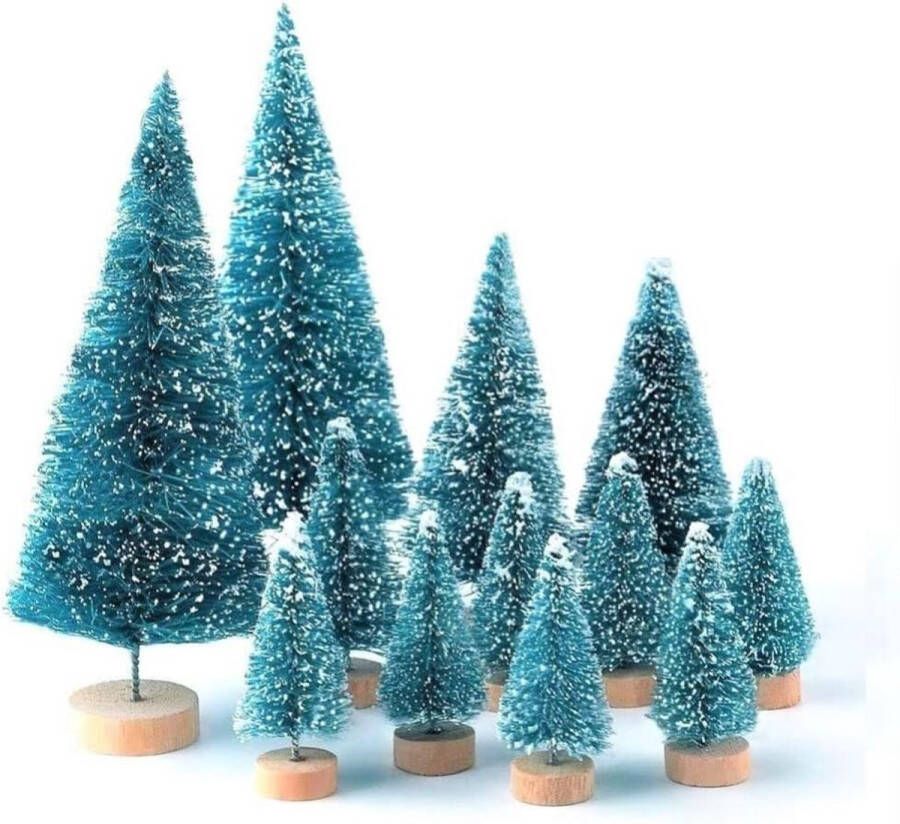28 stuks kunstkerstboom mini-kerstboom miniatuur decoratie tafel binnen mini van sisal sneeuwvorst bomen fles borstel bomen (turquoise)