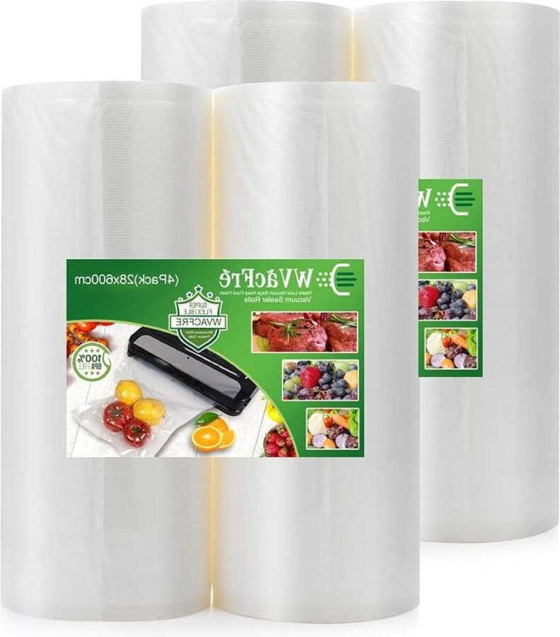 28 x 600 cm Getextureerde Vacuümsealerzakken Set van 4 BPA-vrij en Zwaar Belastbaar Geschikt voor Sous Vide