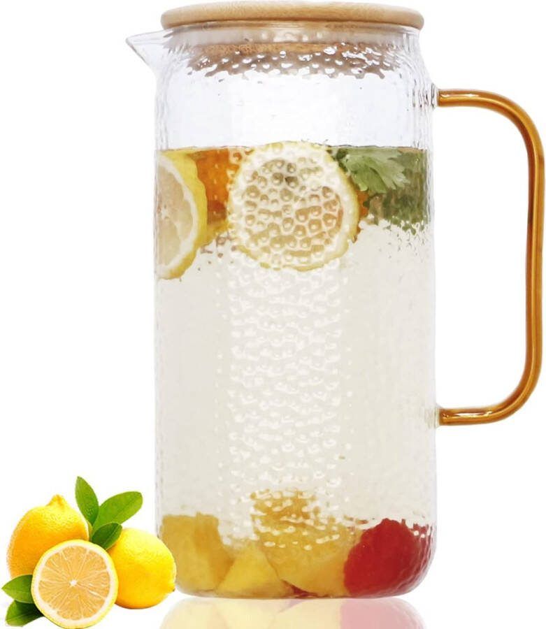2L glazen waterkan grote glazen kan met deksel gemakkelijk schoon te maken breed-mond koelkastkruik voor sap melk ijsthee of koude dranken Transparant